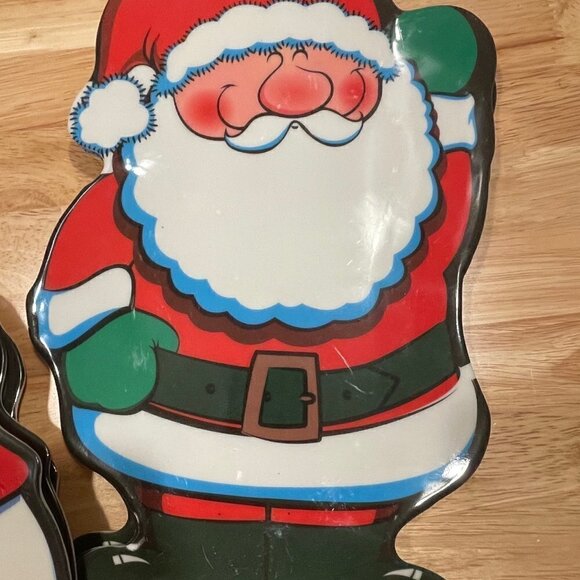 Set of 6, 3 Santa & 3 Snowman Melamine Serving Trays or Plates  * - Picture 2 of 6